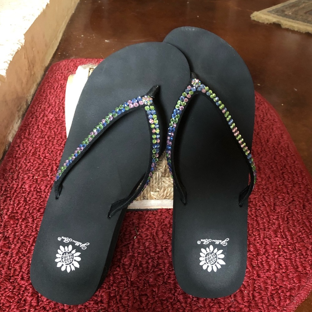 Yellow Box Jello Pastel Rainbow Bling flip flops